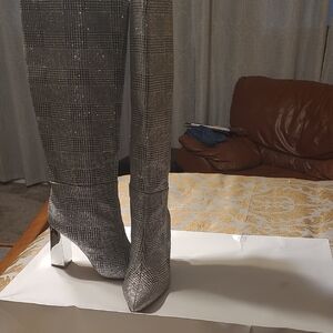 Gianni Bini Silver Plaid Heeled Boots